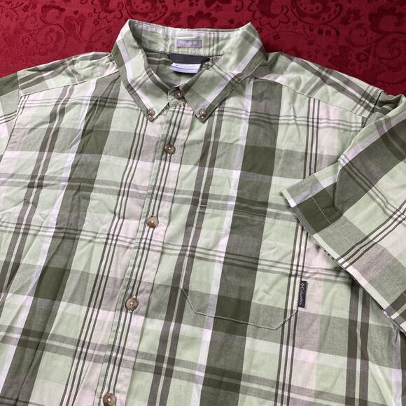Columbia Button Up Shirt Mens Large Short Sleeve Green Plaid Collared Multicolor - Picture 1 of 9